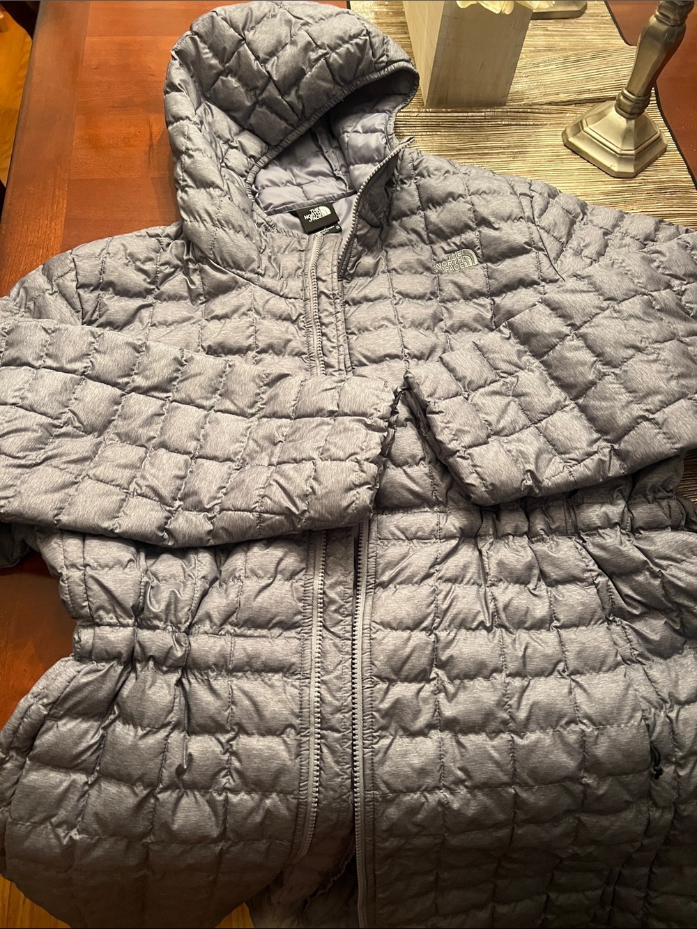 The North Face Women's Heather Gray Quilted Hooded Puffer Jacket
